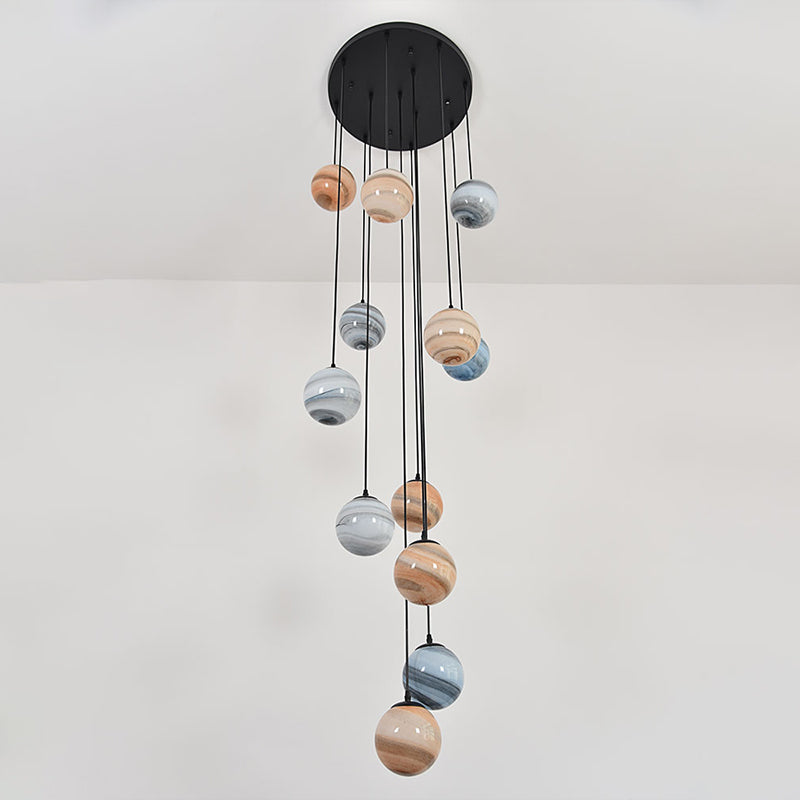 Modern Textured Glass Multi-Light Pendant For Stairs - Black Suspension Lighting Fixture 12 /