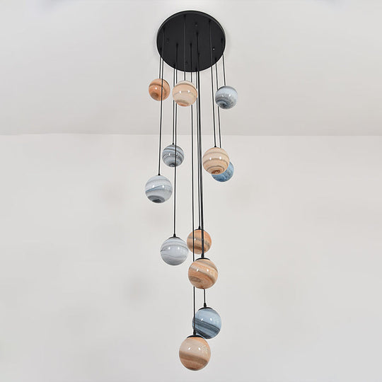 Modern Textured Glass Multi-Light Pendant For Stairs - Black Suspension Lighting Fixture 12 /