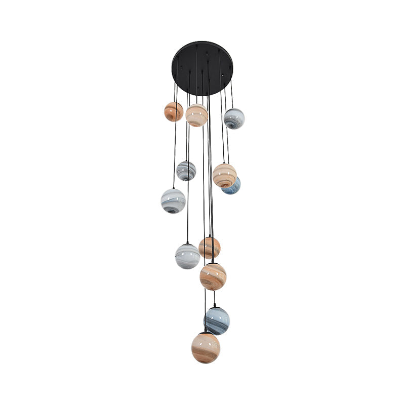 Modern Textured Glass Multi-Light Pendant For Stairs - Black Suspension Lighting Fixture