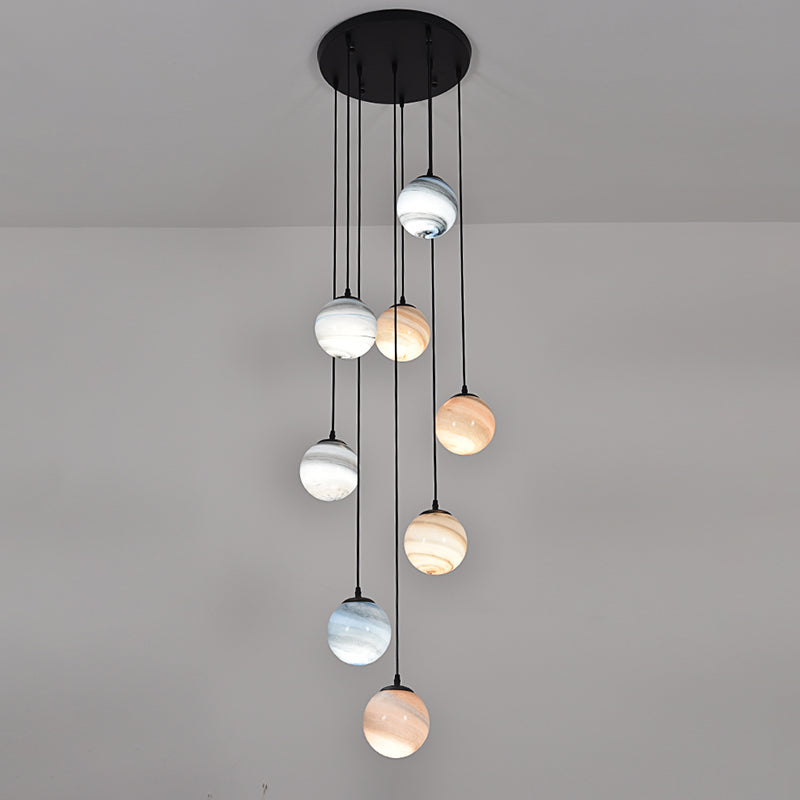 Modern Textured Glass Multi-Light Pendant For Stairs - Black Suspension Lighting Fixture