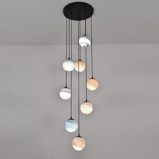 Modern Textured Glass Multi-Light Pendant For Stairs - Black Suspension Lighting Fixture