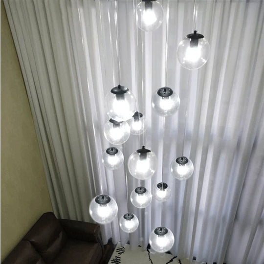 Cognac Glass Globe Cluster Pendant - 10-Light Ceiling Light For Stairs
