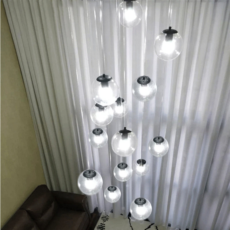Cognac Glass Globe Pendant Light With 10-Lights For Stairs Or Ceiling
