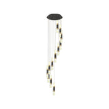 Contemporary Metal Tubular 12-Head Pendant Light Fixture In Black And White With Spiral Design