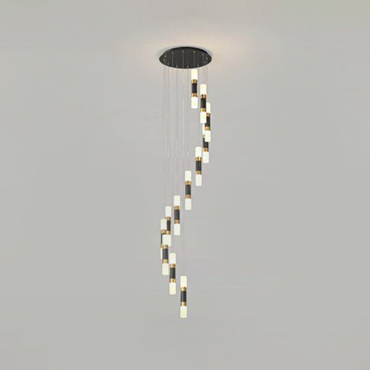 Contemporary 12-Head Metal Tubular Multi Pendant Light Fixture With Spiral Design Black And White