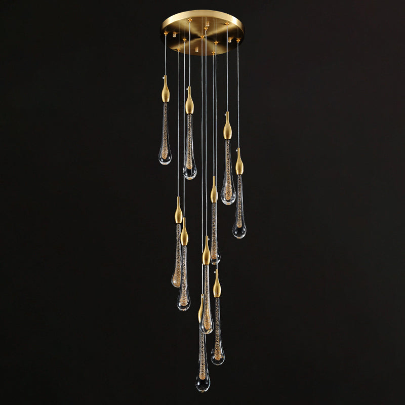 Gold Droplet Stairs Pendant Light With Water Glass: Modernist Hanging Lamp Kit