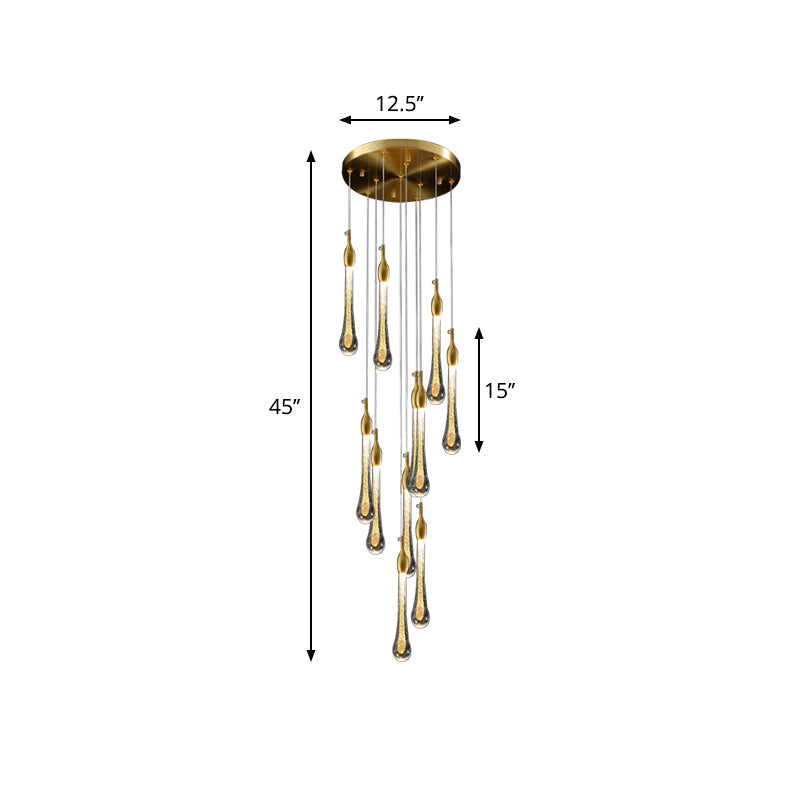 Gold Droplet Stairs Pendant Light Kit - Water Glass Modern Hanging Lamp