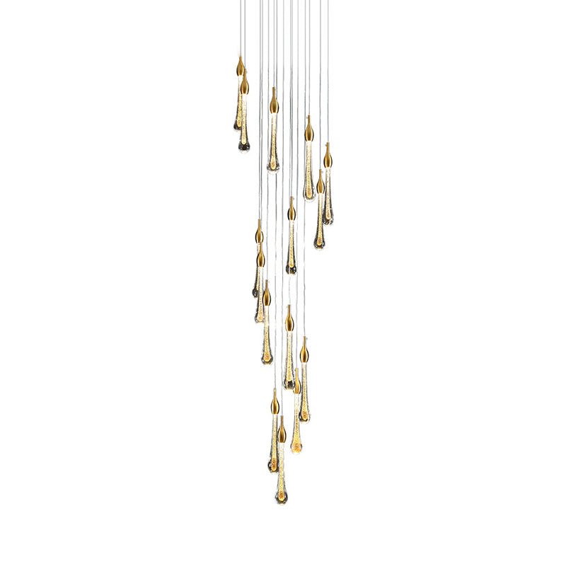 Gold Droplet Stairs Pendant Light With Water Glass: Modernist Hanging Lamp Kit