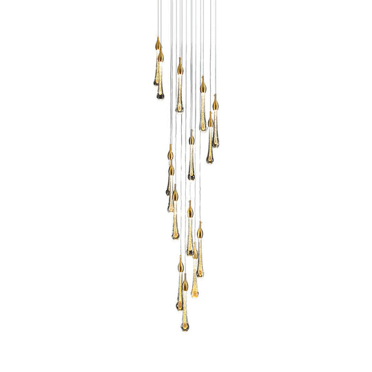 Gold Droplet Stairs Pendant Light With Water Glass: Modernist Hanging Lamp Kit