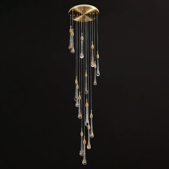 Gold Droplet Stairs Pendant Light Kit - Water Glass Modern Hanging Lamp