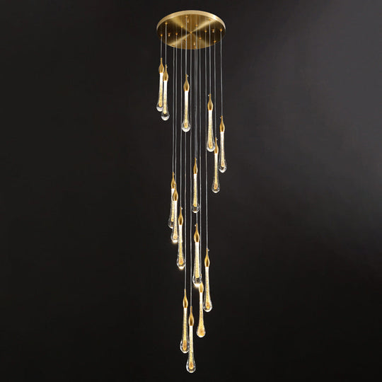 Gold Droplet Stairs Pendant Light With Water Glass: Modernist Hanging Lamp Kit