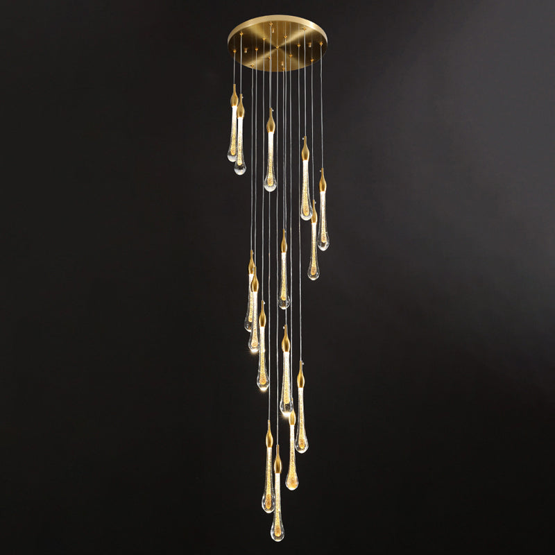 Gold Droplet Stairs Pendant Light Kit - Water Glass Modern Hanging Lamp