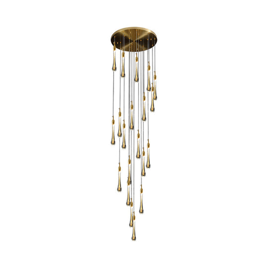 Gold Droplet Stairs Pendant Light With Water Glass: Modernist Hanging Lamp Kit
