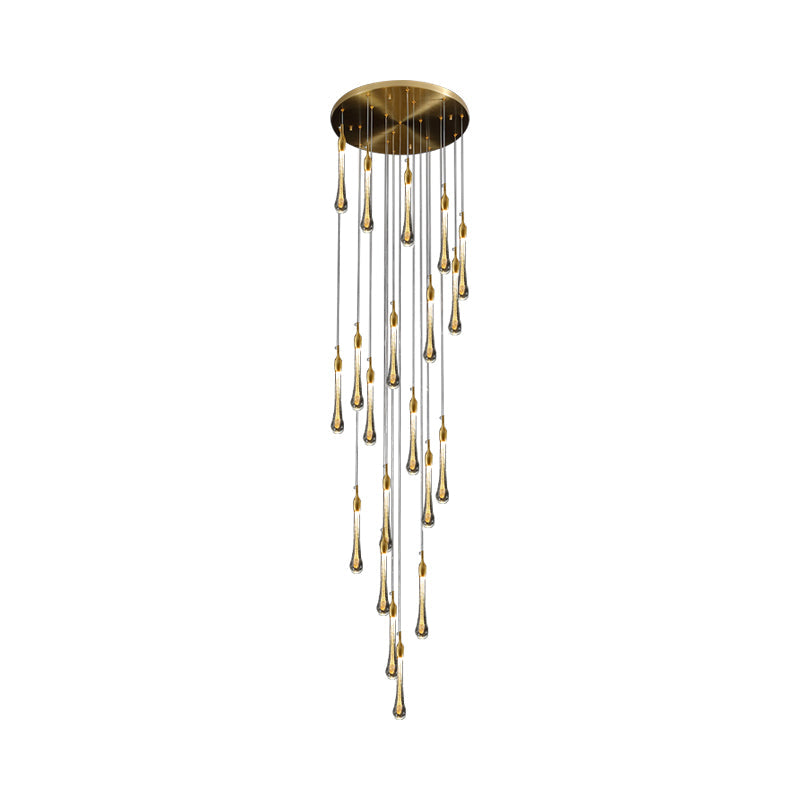 Gold Droplet Stairs Pendant Light Kit - Water Glass Modern Hanging Lamp