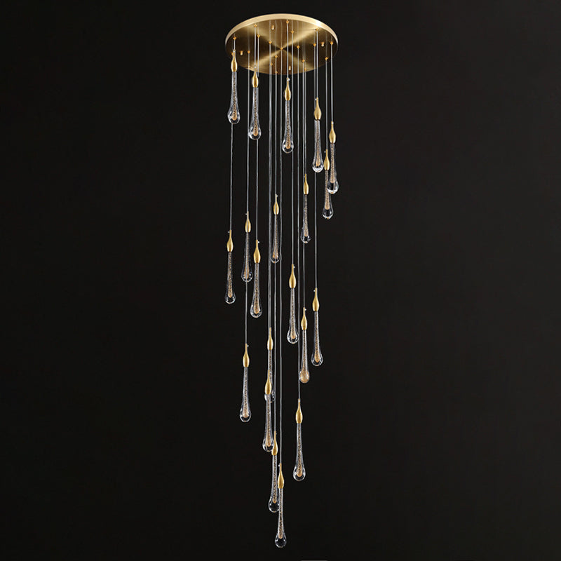 Gold Droplet Stairs Pendant Light Kit - Water Glass Modern Hanging Lamp