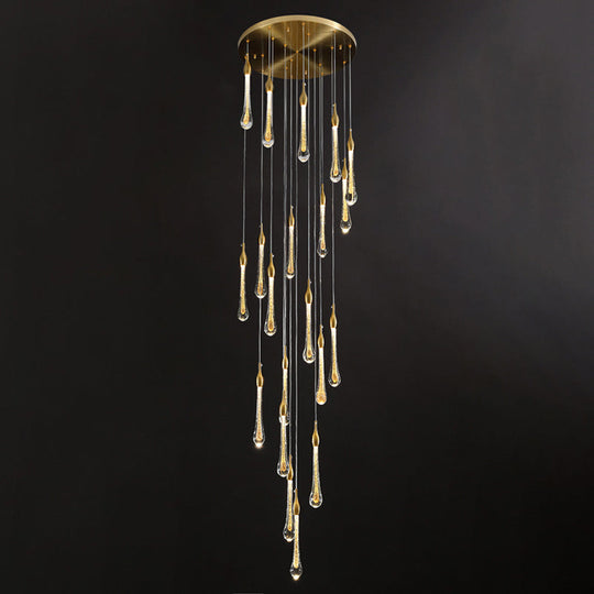 Gold Droplet Stairs Pendant Light Kit - Water Glass Modern Hanging Lamp