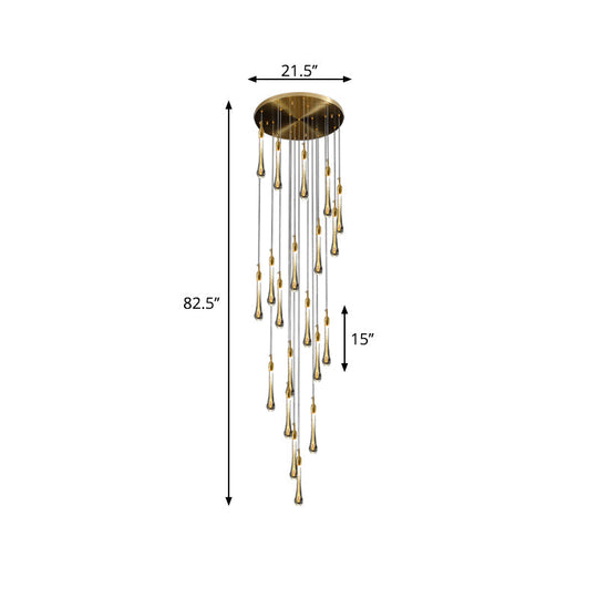 Gold Droplet Stairs Pendant Light With Water Glass: Modernist Hanging Lamp Kit