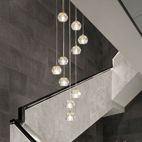 Modern Gold Spiral Design Glass Pendant Light For Stairs - Multi-Pendant Ball Clear Pendulum 10 /