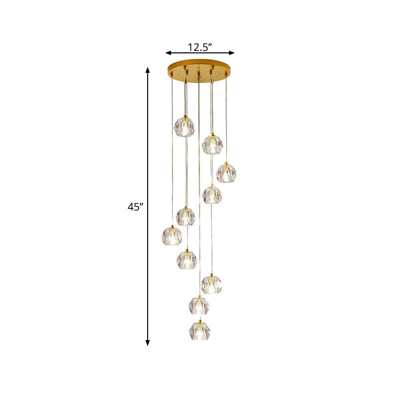Clear Glass Multi Pendant Gold Pendulum Light With Spiral Design - Modern Stairway Lighting