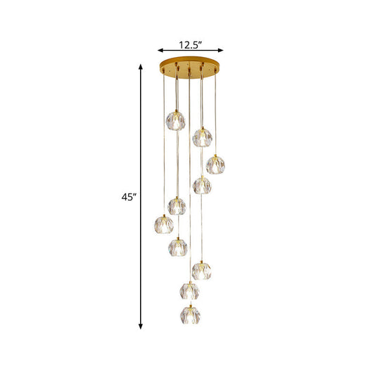 Clear Glass Multi Pendant Gold Pendulum Light With Spiral Design - Modern Stairway Lighting