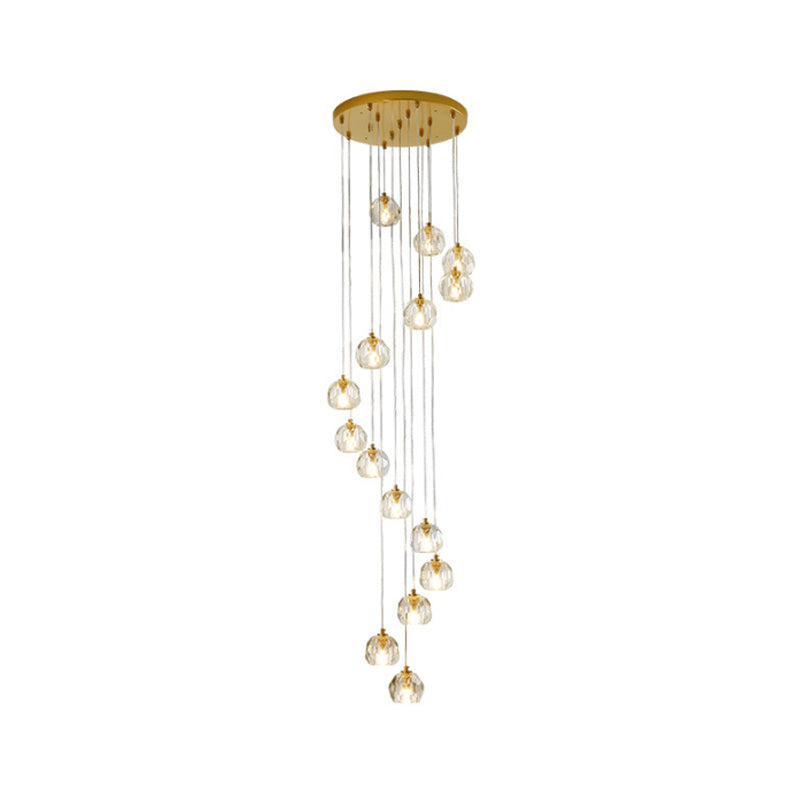 Modern Gold Spiral Design Glass Pendant Light For Stairs - Multi-Pendant Ball Clear Pendulum