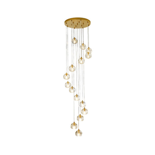 Modern Gold Spiral Design Glass Pendant Light For Stairs - Multi-Pendant Ball Clear Pendulum