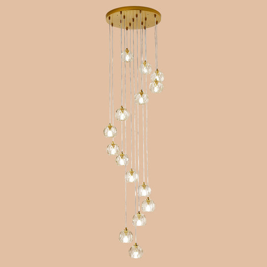 Clear Glass Multi Pendant Gold Pendulum Light With Spiral Design - Modern Stairway Lighting