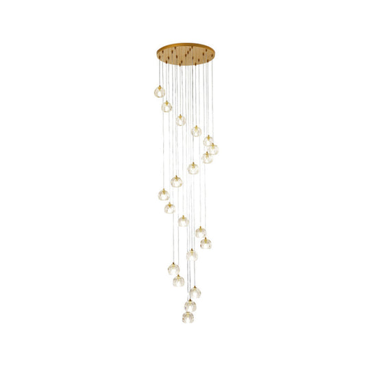 Clear Glass Multi Pendant Gold Pendulum Light With Spiral Design - Modern Stairway Lighting
