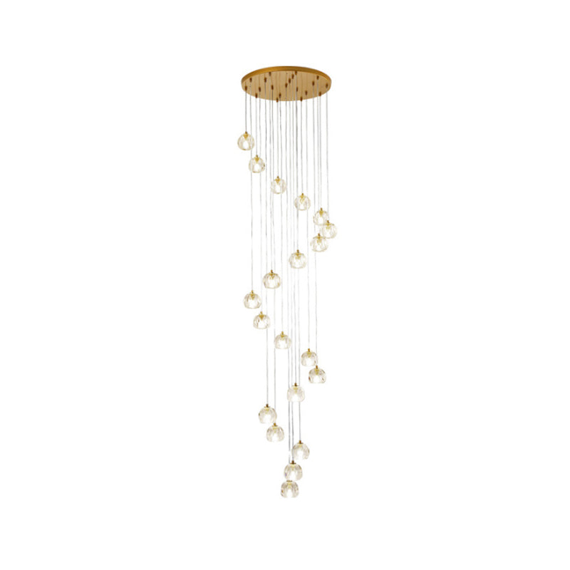 Modern Gold Spiral Design Glass Pendant Light For Stairs - Multi-Pendant Ball Clear Pendulum