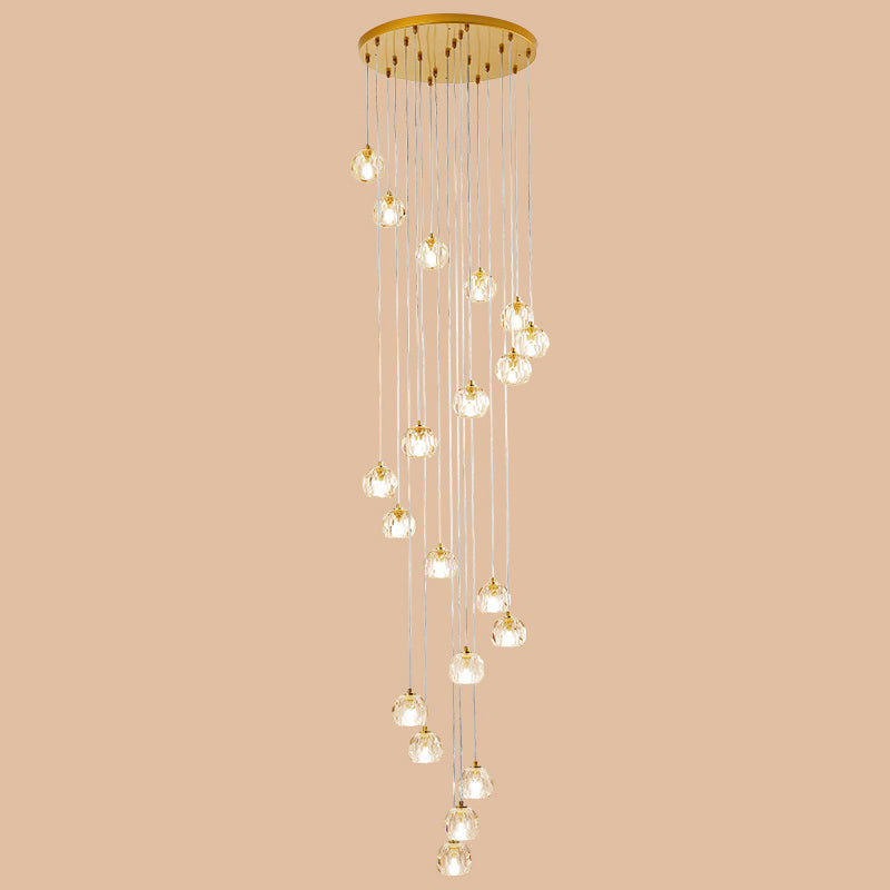 Clear Glass Multi Pendant Gold Pendulum Light With Spiral Design - Modern Stairway Lighting