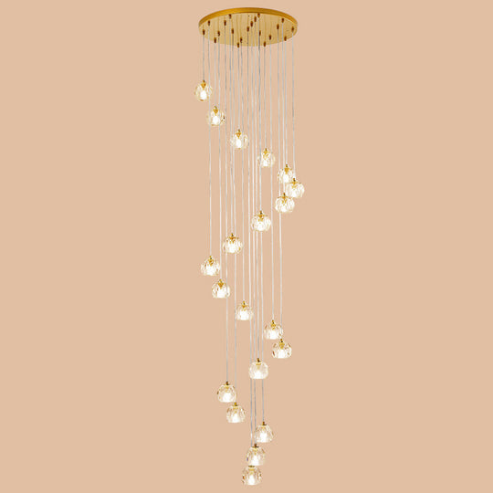 Clear Glass Multi Pendant Gold Pendulum Light With Spiral Design - Modern Stairway Lighting