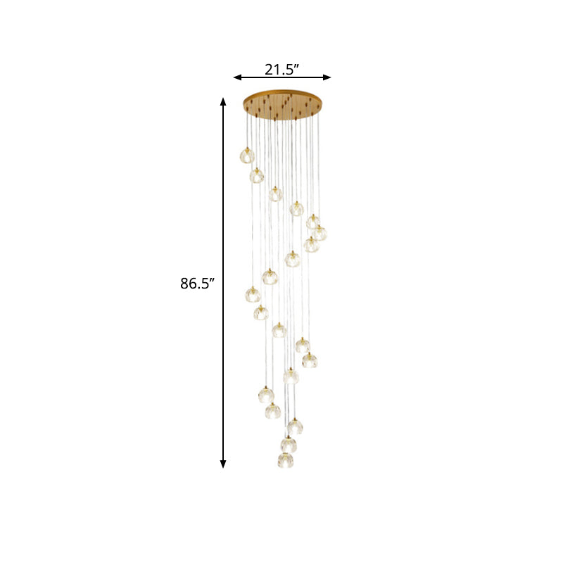 Clear Glass Multi Pendant Gold Pendulum Light With Spiral Design - Modern Stairway Lighting
