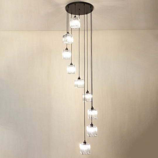 Beveled Crystal Cubic Pendant Suspension Light With Contemporary Swirl Design