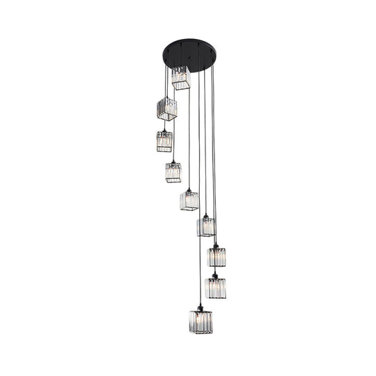 Contemporary Beveled Crystal Pendant Light With Swirl Design