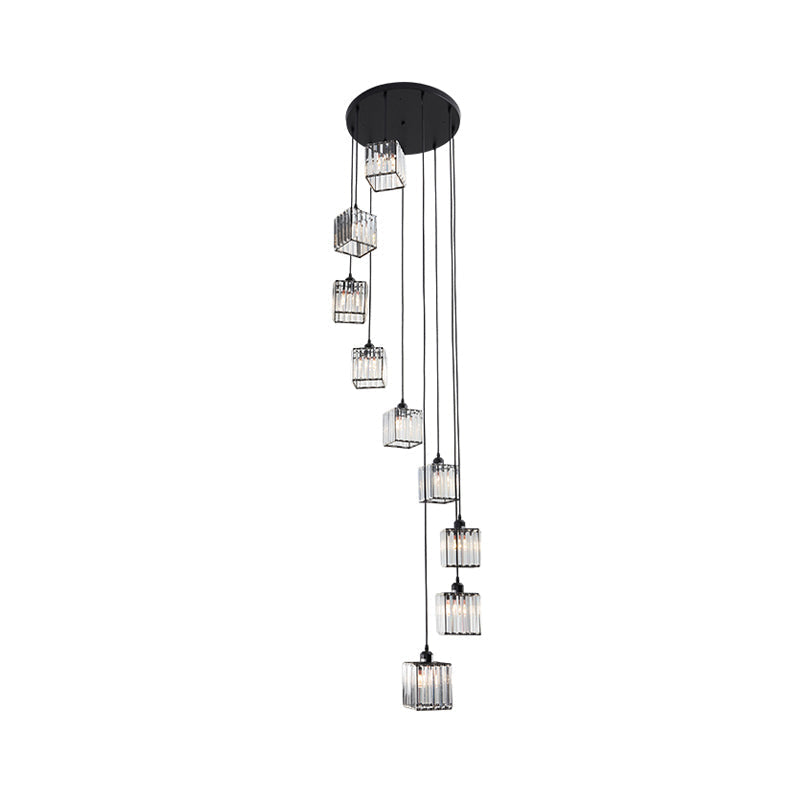 Beveled Crystal Cubic Pendant Suspension Light With Contemporary Swirl Design