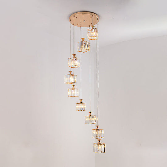 Beveled Crystal Cubic Pendant Suspension Light With Contemporary Swirl Design