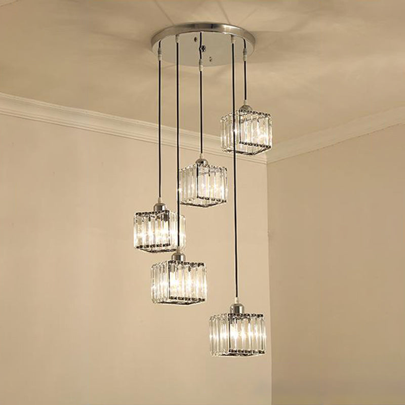 Beveled Crystal Cubic Pendant Suspension Light With Contemporary Swirl Design 5 / Black