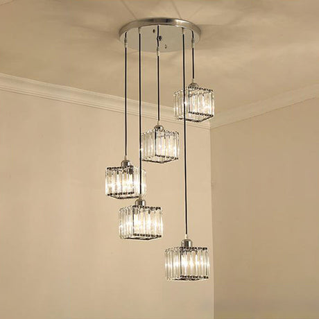 Beveled Crystal Cubic Pendant Suspension Light With Contemporary Swirl Design 5 / Black