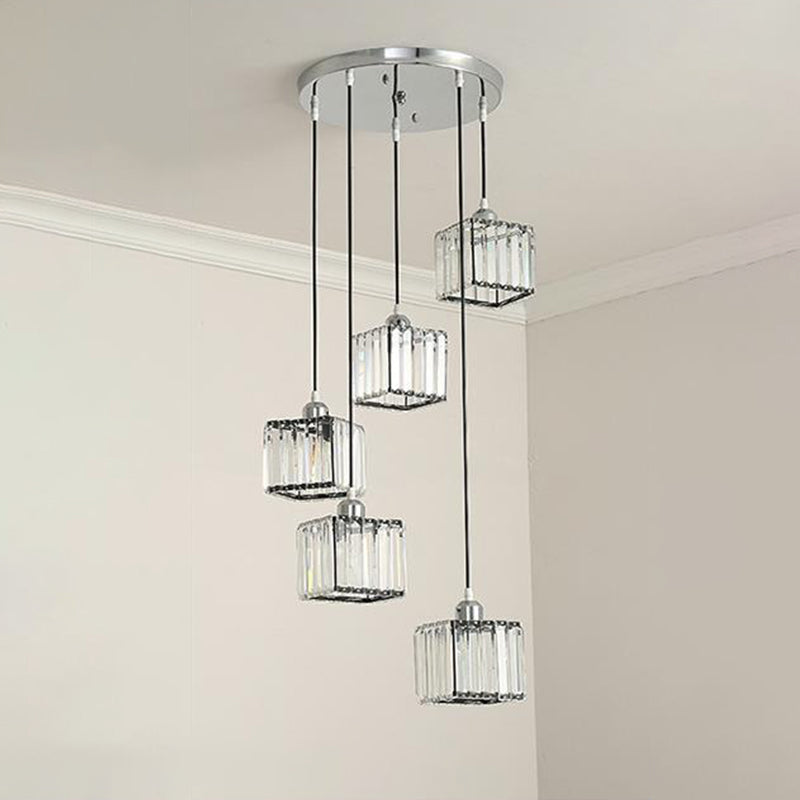 Contemporary Beveled Crystal Pendant Light With Swirl Design