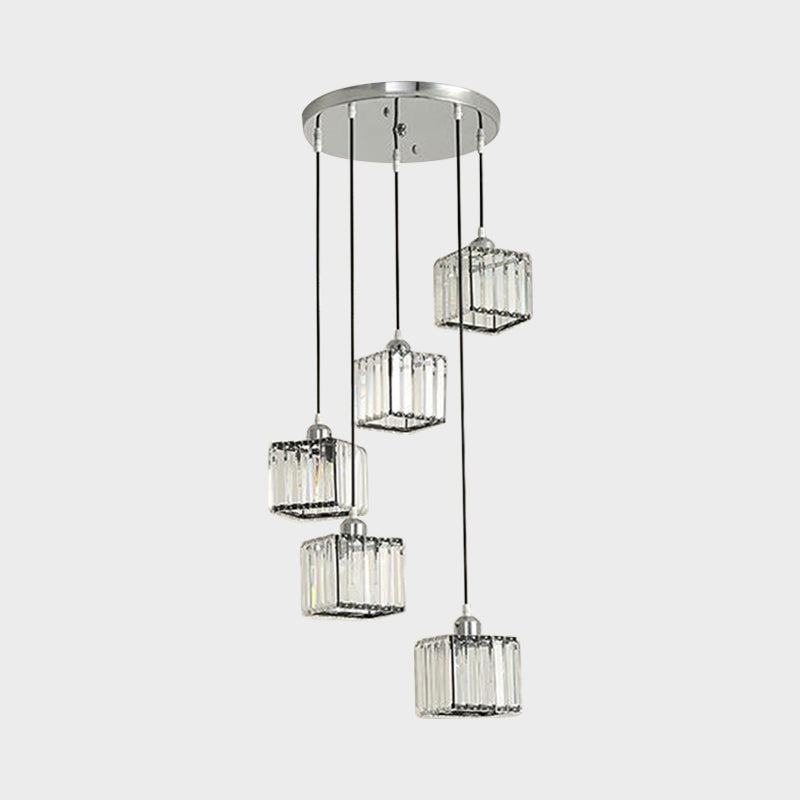 Contemporary Beveled Crystal Pendant Light With Swirl Design