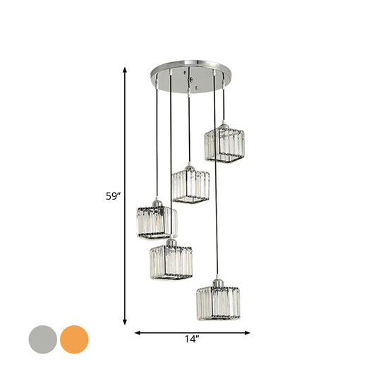 Beveled Crystal Cubic Pendant Suspension Light With Contemporary Swirl Design
