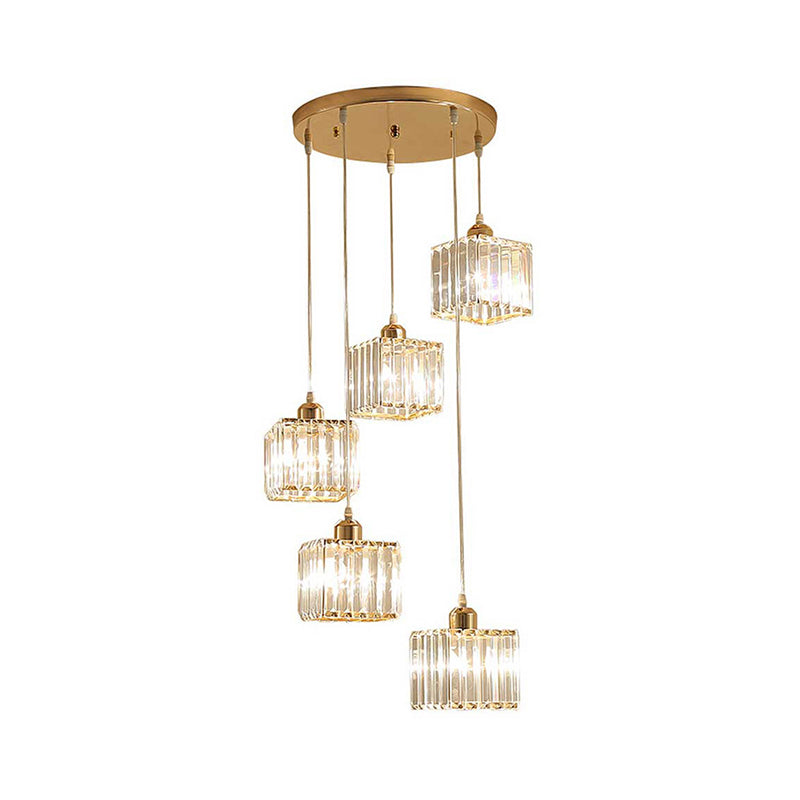 Contemporary Beveled Crystal Pendant Light With Swirl Design
