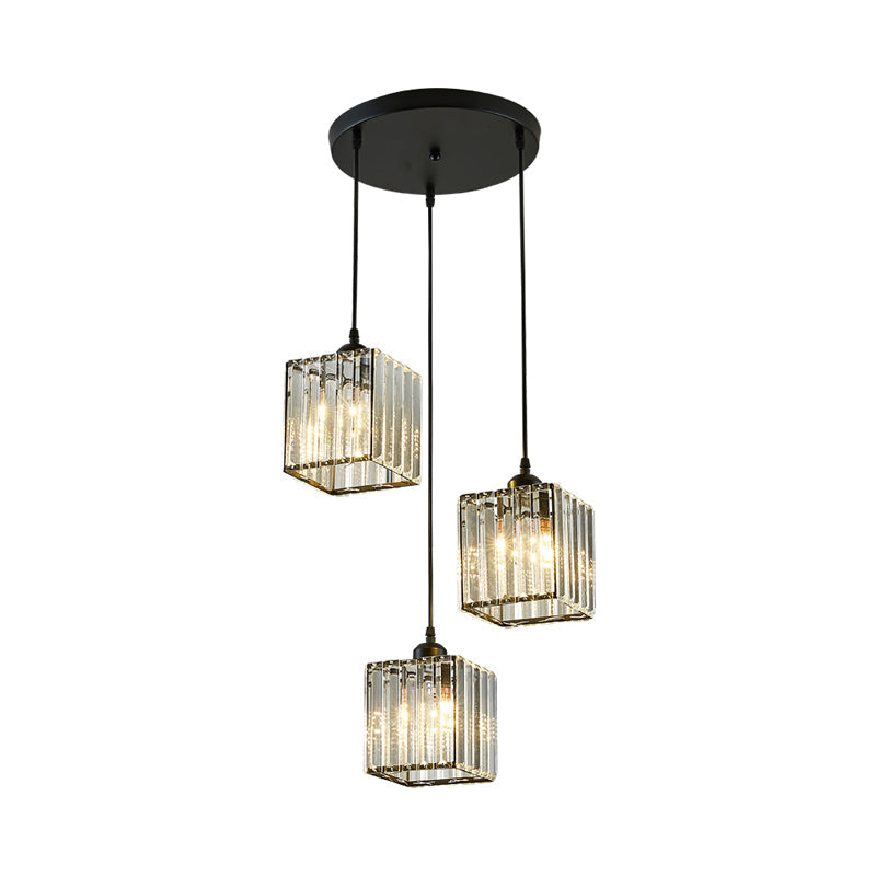 Beveled Crystal Cubic Pendant Suspension Light With Contemporary Swirl Design
