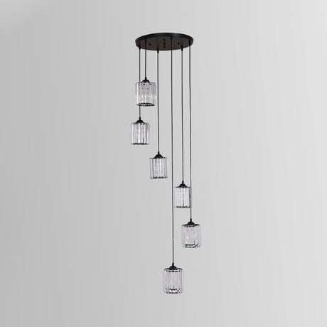 Clear Crystal Black Cylinder Cluster Pendant Light - Minimalist Stair Drop Lamp