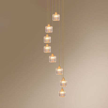 Hanging Light Drum Pendant Fixture With Beveled Crystal Shade - Nordic Style