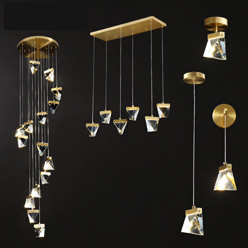 Contemporary Crystal Pendant Light For Stairs: Triangle Spiral Cluster Design