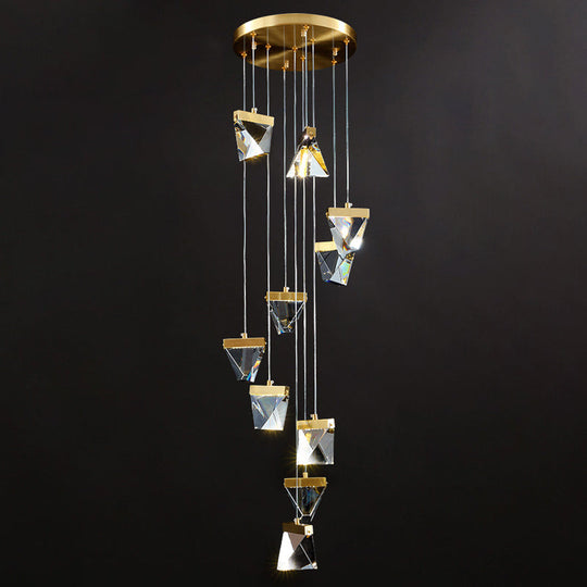 Contemporary Crystal Pendant Light For Stairs: Triangle Spiral Cluster Design