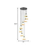 Black Minimalist Flower Stairs Multi-Pendant Light With Frosted Glass And Round Canopy