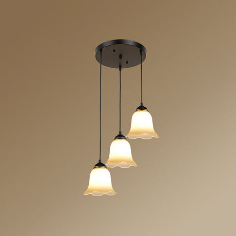 Black Minimalist Flower Stairs Multi-Pendant Light With Frosted Glass And Round Canopy