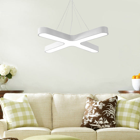 Modern White/Black/Gold Cross Hanging Lamp - 23.5/35.5 Wide Led Metal Ceiling Pendant Light With